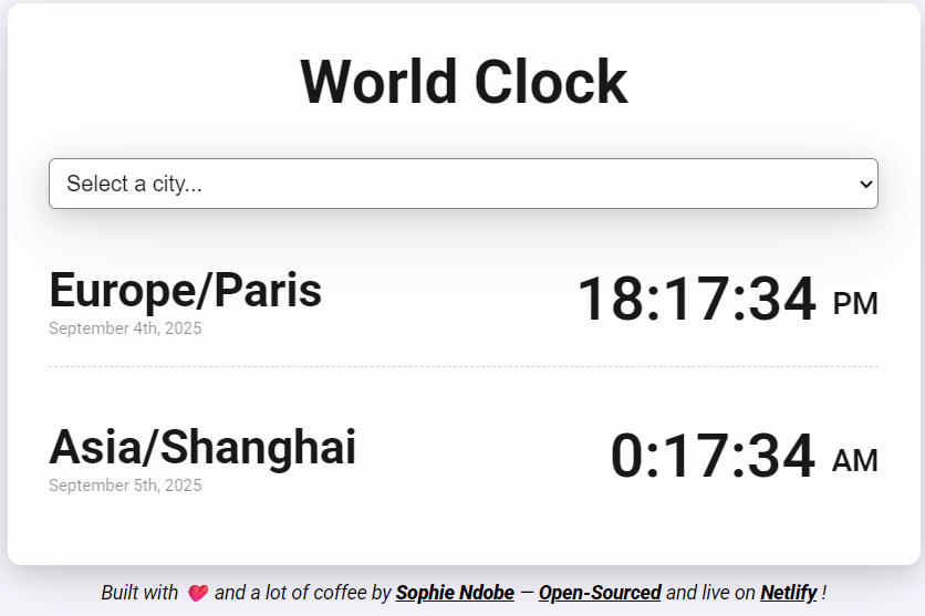A screenshot of the world clock project